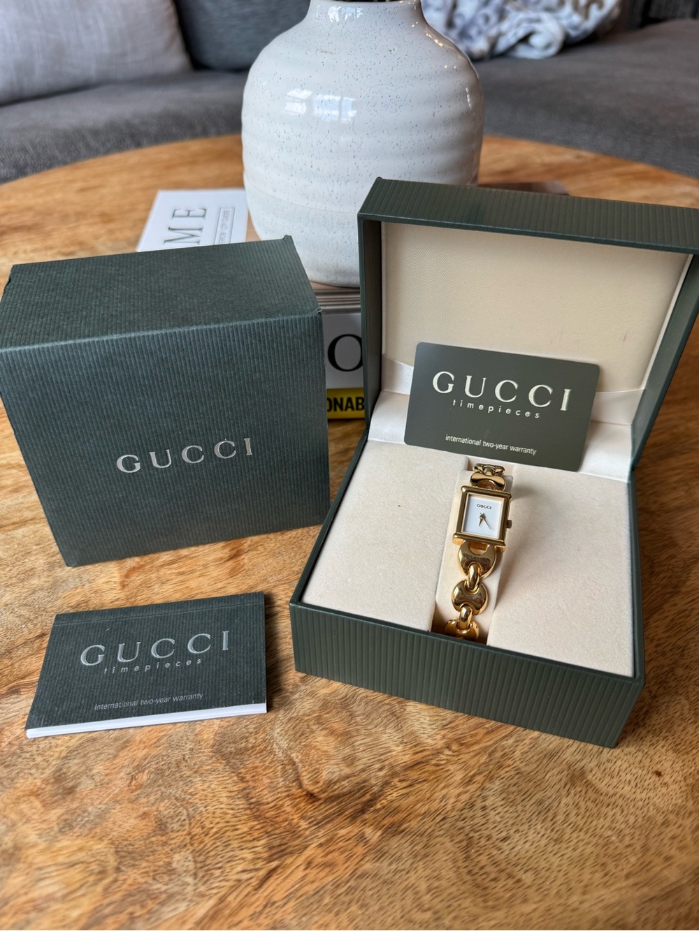 Vintage Gucci 1800L Gold-Tone Quartz Watch with Original Box & Papers